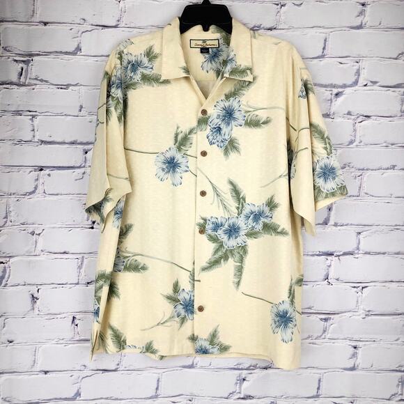 Tommy Bahama Shirt Mens L 100% Silk Hawaiian Button Camp Style Short Sleeve - Picture 1 of 5